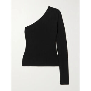 LESET One-Shoulder Black Long-Sleeve Top
